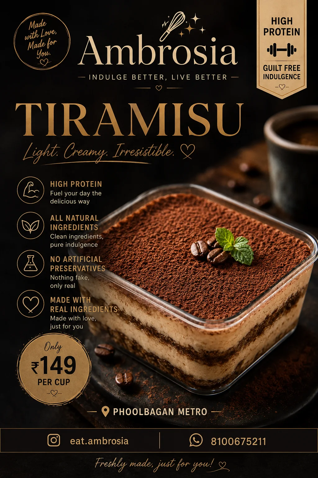 Ambrosia high-protein tiramisu dessert